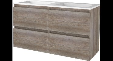 Basic Start 46 badmeubelset met greeploze wastafelonderkast met 4 lades en acryl wastafel zonder kraangaten 120 x 46 cm, scotch oak