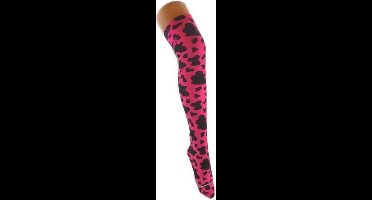 Stay-up kousen pink met zwarte vlekken