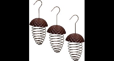 3x stuks ijzeren voederveren voor vetbollen/mezenbollen eikelvorm 23 cm - Vogel voederhangers/vetbolhangers