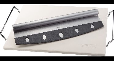 3-delige Pizzaset: Pizzasteen met houder & Pizzames, Rechthoek, 38 x 30 cm, Geschikt voor oven, gas en BBQ - GEFU | DARIOSO