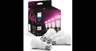 Philips Hue lampen - wit en gekleurd licht - LED - E27 - 6,5W - 806 Lumen - 4 stuks