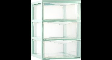 Plasticforte Ladeblokje/bureau organizer met 3x lades - transparant/lichtgroen - L26 x B37 x H37 cm