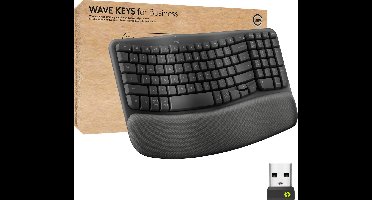 Logitech Wave Keys for Business - Ergonomisch Toetsenbord - RF-draadloos + Bluetooth - US international - QWERTY - grijs