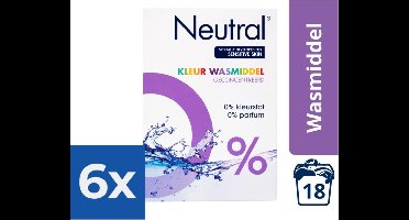 Neutral 0% Kleur Parfumvrij Waspoeder - 18 wasbeurten - 1-188 kg - Wasmiddel - Voordeelverpakking 6 stuks