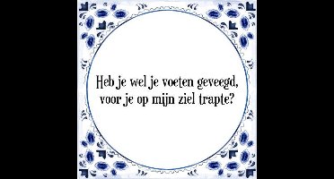 Tegeltje met Spreuk (Tegeltjeswijsheid): Heb je wel je voeten geveegd, voor je op mijn ziel trapte? + Kado verpakking & Plakhanger