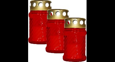Cosy & Trendy Grafkaars/gedenklicht met deksel - 6x stuks - Rood - 7 x 12 cm - 10 branduren - kerkhof - grafkaarsen