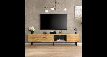Modern LED TV meubel - Licht eiken TV meubel met variabele 7 kleuren LED verlichting - MDF TV meubel met opbergruimte en open schappen - voor woon- en eetkamer -175cm