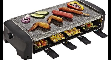 Princess Gourmetstel 162830 - Steengrill & Raclette Party – 8 personen - 42 x 21 cm - 1300 Watt - 2 meter snoer - Regelbare thermostaat - PFAS Vrij