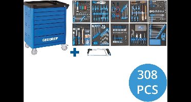 Gedore Gereedschapswagen Gevuld - 308-delig - 7 lades - 105.6 KG - Blauw