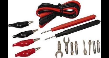 Velleman Set universele meetpennen, voor multimeter, 30 V, 90 cm kabel, krokodilklemmen, in draagkoffer, rood en zwart
