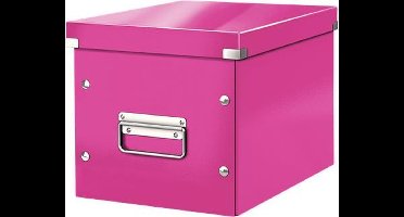 Leitz WOW Click & Store Cube Middelgrote Kartonnen Opbergdoos met Deksel- 26 x 24 x 26 Cm (BxHxD) - Roze