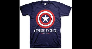 Marvel Captain America Heren Tshirt -S- Logo Blauw