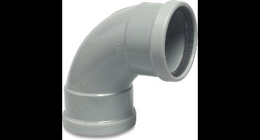 Bocht 87° PVC-U 110 mm SN4 manchet x spie DN100 grijs KOMO/BENOR kort