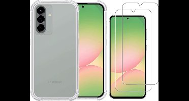 Hoesje geschikt voor Samsung A56 transparant Anti Shock silicone hoesje Met gehard glas Screenprotectors – 2 Packs