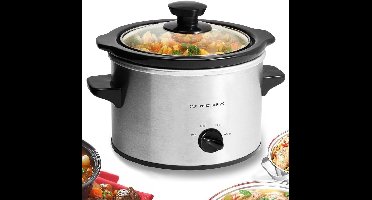 ApexArte® Slowcooker met Timer - Keramische Binnenpan - Hotpot - Zilver