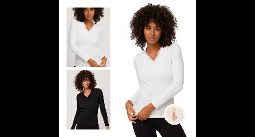 Ysabel Mora - Dames Ondergoed - Lange Mouw V-hals Onderhemd Dames - Katoen Kwaliteit - Wit - S