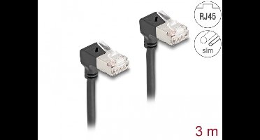 Delock RJ45 Network Cable Cat.6A S/FTP Slim 90° downwards / downwards angled 3 m black