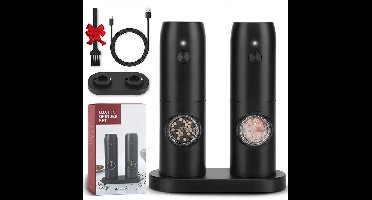 MzShop - Luxe elektrische zout en peper molen - Met USB oplader - Elektrische zout en pepermolen set - Zwart