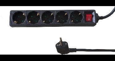 BRASQ Stekkerdoos zwart - 5-voudig – 5 meter - Verlengsnoer met stekkerdoos - Met schakelaar - Verlengkabel