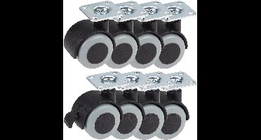 Dörner + Helmer Parket dubbele zwenkwielenset 8 wielen met rem voor meubeltransportboxen - streeploze & vloervriendelijke TPE-loopvlakken