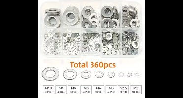 RVS Carrosseriering assortiment 360 delig - 8 Maten (M2, M2.5, M3, M4, M5, M6, M8, M10 )