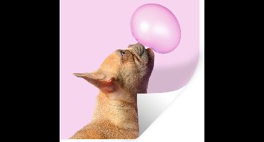 Muurstickers - Sticker Folie - Hond - Dieren - Kauwgom - Roze - 30x30 cm - Plakfolie - Muurstickers Kinderkamer - Zelfklevend Behang - Zelfklevend behangpapier - Stickerfolie