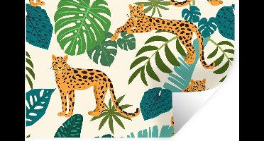 Muurstickers - Sticker Folie - Jungle - Luipaard - Planten - Patroon - Meiden - Jongens - 30x20 cm - Plakfolie - Muurstickers Kinderkamer - Zelfklevend Behang - Zelfklevend behangpapier - Stickerfolie