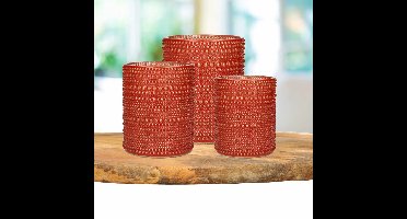 Countryfield Theelichthouders set - 3x - rood/goud - glas - luxe kaarsenhouders