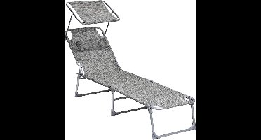 Hoppa! Verstelbaar ligbed, inklapbare ligstoel, 193 x 53 x 29 cm, max. belastbaarheid 150 kg, met zonwering, hoofdsteun en verstelbare rugleuning, voor tuin, zwembad, terras, greige