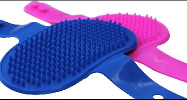 New Age Devi - Verzorg je huisdier's vacht: 2-in-1 borstelset - Hond/Kat - Siliconen/Flexibele borstel - Haar & Klittenkam - Verstelbaar - Roze & Blauw