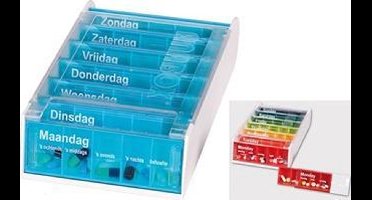 Pillendoos voor 1 week met 5 vakken per dag: Blauw - In het Frans