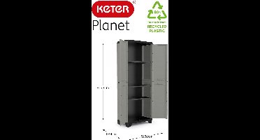 Keter Planet Hoge Kast - 3 planken - 68x39x173cm - Grijs/Zwart - Recycled Kunststof