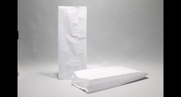 Zakken Papier Wit 11x4x21cm met zijvouw | inhoud 0,5kg Cellulose Papier 35grs (125 stuks)