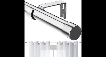 Boraboi® Gordijnroede van Verstelbaar Roestvrij Staal met Unieke Platte Eindkap voor Slaapkamer, Zilver, 76-157 cm