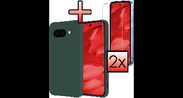 Hoesje - Met 2x Screenprotector - Geschikt voor Google Pixel 9a - Sterk & Shockproof - Back Cover - Siliconen Case - Telefoon Hoes - Donkergroen
