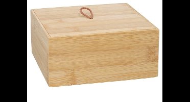 Gerimport bamboe houten opbergkistje met deksel - 2x - 15 x 15 x 7 cm - Sieraden/spulletjes/sleutels - Opberg kistjes