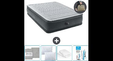 Intex Luchtbed - 2-Persoons - 152 x 203 x 46 cm - Grijs - Inclusief pomp - Hoeslaken - Kussen - Reparatieset en Kussenbeschermer