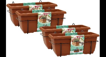 Plasticforte Balkonbak - 4x - terracotta - 40 cm - plantenbak met hanger - bloembak
