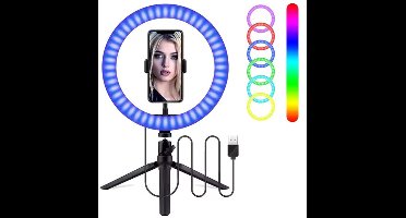 Ringlamp Luminex Pro® | RGB LED | 8 Verschillende Kleuren | Cadeau | Make-up light | 26cm | ringlamp 36 cm | mini statief | Voor vloggers, influencers, instagram posts, tiktok | bluetooth afstandbediening |