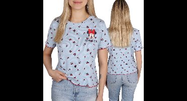 DISNEY Minnie Mouse Dames T-shirt met korte mouwen, blauw met kersenpatroon