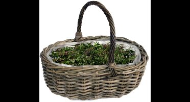 Van der Leeden Mand met hengsel - bruin - 46 x 39 x 18 cm - rotan - gevlochten riet - opbergmand - bloempot/plantenpot