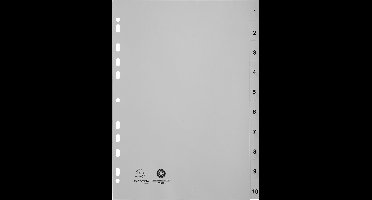 Exacompta 20x Tabbladen met bedrukte tabs in gerecycled PP - 10 tabs - 1 tot 10 - A4 - Grijs - 1710E