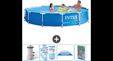 Intex Rond Frame Zwembad - 366 x 76 cm - Blauw - Inclusief Zwembadfilterpomp - Filters - Grondzeil - Zwembadgids