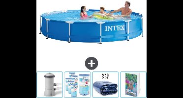 Intex Rond Frame Zwembad - 366 x 76 cm - Blauw - Inclusief Pomp Filters - Solarzeil - Zwembadgids