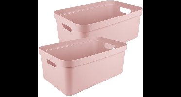 Sunware opbergbox Sigma - 2x - kunststof - 45 liter - lichtroze - opberg dozen/bakken - opbergers - 39 x 59 x 24 cm