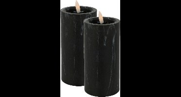 Excellent Houseware LED kaars - 2x -zwart marmer - D7,5 x H15 cm -met timer