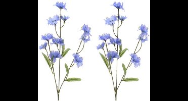 Kunstbloemen Korenbloem - 2x stuks - centaurea cyanus - takken - paars - 55 cm - Kunstplanten en steelbloemen