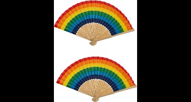 Spaanse hand waaier - 2x - Pride/Regenboog/LHBTIQ+ - bamboe/papier - 21 cm