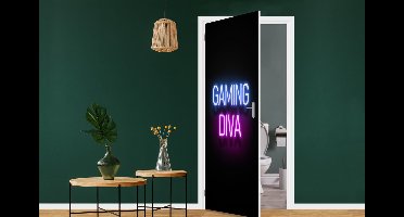 Deursticker Gaming - Quotes - Neon - Gaming diva - Vrouwen - 75x205 cm - Deurposter