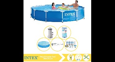 Intex Metal Frame Zwembad - Opzetzwembad - 366x76 cm - Inclusief Solarzeil, Onderhoudspakket, Filter en Stofzuiger